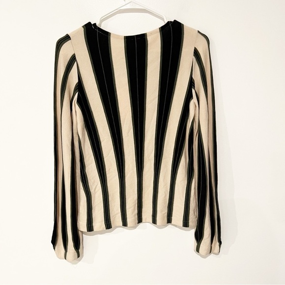 NWT ALDO MARTINS Bondy Puff Sleeve Pullover Top In Black Beige Stripe small - Picture 6 of 9